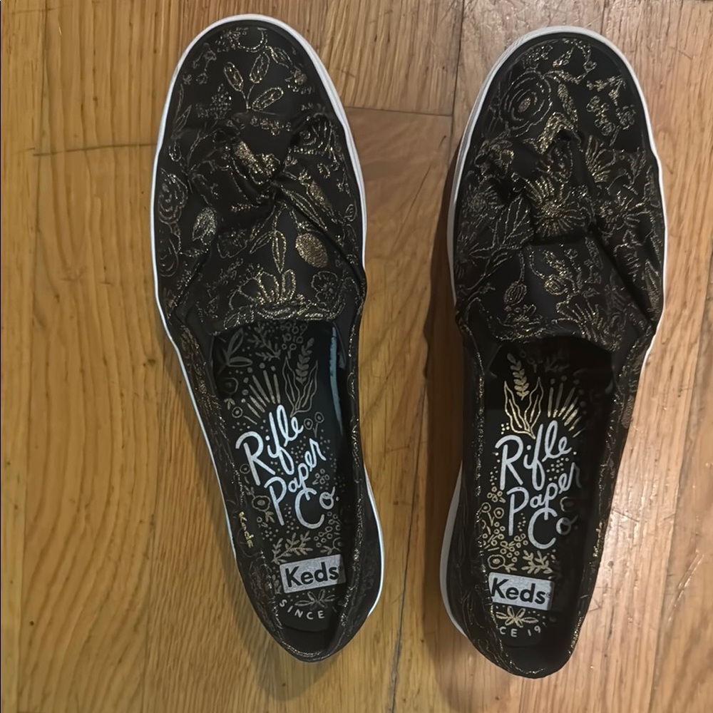 Keds Black and Gold Sneakers with Lace Pattern